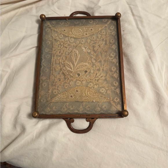 Vintage Lace and Metal Framed Tray - Picture 1 of 2